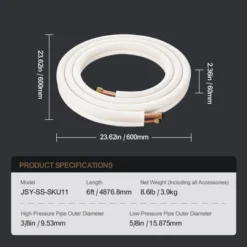 VEVOR 16FT Mini Split Line Set, 3/8" & 5/8" O.D Copper Pipes Tubing And Triple-Layer Insulation, For Air Conditioning, Black -Vevor GUEST e776478b 48e7 434a a42e 32c1dfb69c99