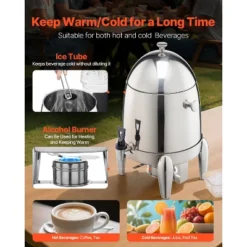 VEVOR Stainless Steel Beverage Dispenser, 2.7 Gallon Drink Dispenser With Alcohol Burner, Hot & Cold Drink Dispensers, Silver -Vevor GUEST e7bda201 6fd6 4a5c bc5c 4a2983a71530