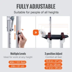 VEVOR Drywall Stilts, 24''-40'' Adjustable Aluminum Tool Stilts With Protective Knee Pads, Non-slip Work Stilts For Sheetrock Painting, Silver -Vevor GUEST e7c1e2c8 ad7c 49df b572 f70945636913