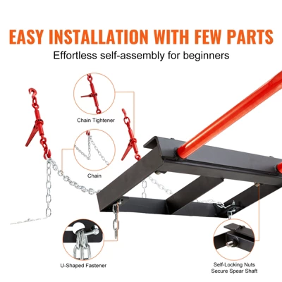 VEVOR 49" Hay Spear, 3000lbs Loading Capacity, Skid Steer Loader Tractor Bucket Attachment With 2pcs 17.5" Stabilizer Spears And 60" Chain, Black 3 VEVOR 49" Hay Spear, 3000lbs Loading Capacity, Skid Steer Loader Tractor Bucket Attachment With 2pcs 17.5" Stabilizer Spears And 60" Chain, Black - Image 3