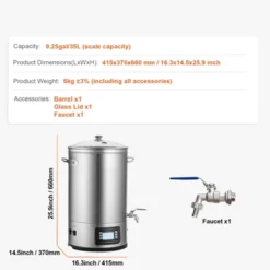 VEVOR Electric Brewing System, 8 GALLON Brewing Stock Pot, 304 Stainless Steel Brewing Supplies With Panel, Includes Glass Lid, Handle, Silver -Vevor GUEST e7f9b517 8815 4b39 bdc3 d1d0d0e24cba