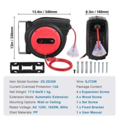 VEVOR Retractable Extension Cord Reel, 75 FT, Heavy Duty 14AWG/3C SJTOW Retractable Power Cord With Lighted Triple Tap Outlet, Black -Vevor GUEST e87968f3 f777 46ed b810 a6e598b3cfe8