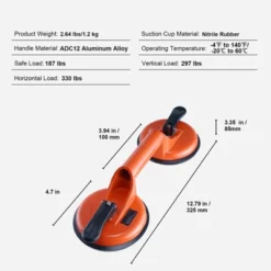 VEVOR Glass Suction Cup, 4.7" 2 Pack 330 Lbs Load Capacity, Vacuum Suction Cup With Aluminum Handle, Orange -Vevor GUEST e8d69caf b6bf 40c9 b6ac a8a1896a18fb