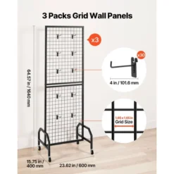 VEVOR 3 Packs Grid Wall Panels, 1.9 X 5.4 Ft Wire Grid Panels Display Rack, Movable Art Display Shelf With Wheels And 30 Hooks, Black -Vevor GUEST e985c0fb b057 4ea7 879e b5bc2c765c0d