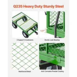 VEVOR 900 Lbs Steel Garden Cart On Wheels, Heavy Duty Pullable Garden Wagon Yard Cart, Outdoor Metal Utility Wagon With 10" Tires, Green -Vevor GUEST e9c8e0e6 22d0 44ab 987d ae917e5b29cb