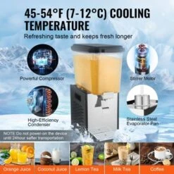 VEVOR Commercial Beverage Dispenser, 18 L Juice Dispenser, 300W 304 Stainless Steel Food Grade Drink Machine With 45°F-54°F Cooling Temperature -Vevor GUEST e9e882b8 b93f 450c baff 8955c48c70b1