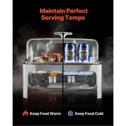 VEVOR Roll Top Chafing Dish Buffet Complete Set, 9 Qt 1 Pack Stainless Steel Chafer With 2 Half Size Pans, Rectangle Catering Warmer Server, Silver -Vevor GUEST ea3221c3 5d3a 4a8b b620 db560ef3a84c