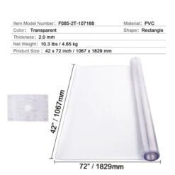 VEVOR Plastic Table Cover, 42 X 72 Inch 2.0 Mm Thick Clear Table Protector, Rectangle PVC Desk Mat, Waterproof & Easy Cleaning, Transparent -Vevor GUEST eabb3166 e70d 4f87 a94a 2eb4902a7a38