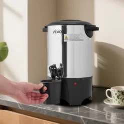 VEVOR Commercial Coffee Urn, 30 Cup 4.5 L Hot Beverage Dispenser With Dripless Faucet, Quick-Brewing Commercial Coffee Maker, Silver