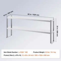 VEVOR Double Overshelf, Double Tier Stainless Steel Overshelf, 12 X 60 Inch Double Deck Overshelf, Height Adjustable Overshelf Prep Work Table 14 VEVOR Double Overshelf, Double Tier Stainless Steel Overshelf, 12 X 60 Inch Double Deck Overshelf, Height Adjustable Overshelf Prep Work Table -Vevor GUEST eaf0c03b 62c3 48d0 8305 09b3f200768a