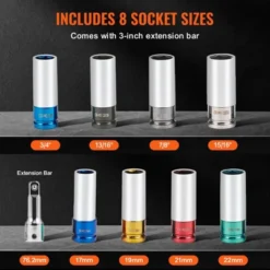 VEVOR Lug Nut Impact Socket Set, 1/2 Inch Drive Metric And SAE 6-Point Deep Socket Set, 8 Total Lug Nut Sizes, CR-MO Steel Wheel Socket Set Black -Vevor GUEST eb31abd1 eb0d 48d6 bd67 eac50bf26acc