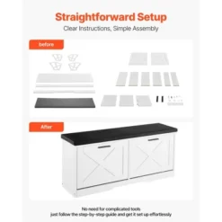 VEVOR Entryway Shoe Storage Bench, 39.4 X 12.0 X 18.7 Inch Shoe Organizer With Flip Drawers, 440lbs Narrow Shoes Rack Bench, Black + White -Vevor GUEST eb715e92 bf7c 4577 af96 8a0039cc5676