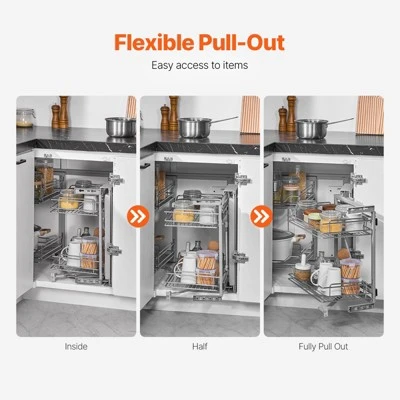 VEVOR 18"W Opening Blind Corner Pull Out Organizer, 2 Tier 4 Shelf Kitchen Cabinet Organizer, Magic Chrome Carbon Steel Storage Basket, Silver 4 VEVOR 18"W Opening Blind Corner Pull Out Organizer, 2 Tier 4 Shelf Kitchen Cabinet Organizer, Magic Chrome Carbon Steel Storage Basket, Silver - Image 4