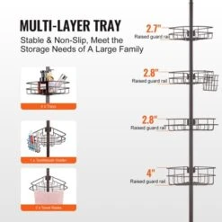 VEVOR Shower Corner Caddy Tension Pole, 56" To 114" High, Multi-Functional Shower Tension Pole With Strong Load-Bearing Tray, Black 10 VEVOR Shower Corner Caddy Tension Pole, 56" To 114" High, Multi-Functional Shower Tension Pole With Strong Load-Bearing Tray, Black -Vevor GUEST ebe80d8d 1bb7 455c 9cd9 03f7e50c92df