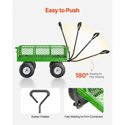 VEVOR 680 Lbs Steel Garden Cart On Wheels, Heavy Duty Garden Wagon Cart Pullable, Metal Outdoor Utility Yard Wagon Carts, Green 6 VEVOR 680 Lbs Steel Garden Cart On Wheels, Heavy Duty Garden Wagon Cart Pullable, Metal Outdoor Utility Yard Wagon Carts, Green - Image 6