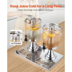 VEVOR Beverage Dispenser, 2.1 Gallon X 2 Drink Dispenser For Parties,Stainless Steel + Plastic Juice Dispensers With Spigot Ice Chamber Tray, Silver -Vevor GUEST ec0a9909 df2c 47ef ae44 0f2de5e47ccf