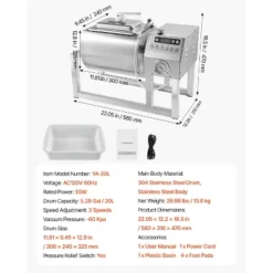 VEVOR Commercial Meat Tumbler Marinator, 20L Vacuum Tumbler Marinating Machine With Bidirectional Rotation And 3-Speed, Silver -Vevor GUEST ec24ccaf 3f9b 4510 86e4 f5b2d40dc12c