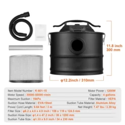 VEVOR Ash Vacuum Cleaner, 4 Gallon With 1200W Powerful Suction, Ash Vac Collector With 47.2 In Flexible Hose, For Fireplaces, Pellet Stoves, Black -Vevor GUEST ec66a5ad c2be 4fd0 8fbf a4004b2a8188