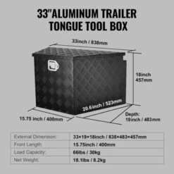 VEVOR Trailer Tongue Box, Aluminum Alloy Diamond Plate Tongue Box Tool Chest, Heavy Duty Trailer Box Storage With Lock And Keys, 33"x19"x18" -Vevor GUEST ece5e96e bb94 4846 9a18 2d51d6b7680a