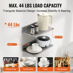 VEVOR 8.6" X 16" Stainless Steel Shelf, Wall Mounted Floating Shelving With Backsplash, 44 Lbs Load Capacity Commercial Shelves -Vevor GUEST ed088f18 d01f 49ea a56d f507eafba37d