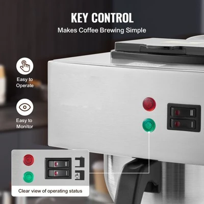 VEVOR 12 Cups Commercial Drip Coffee Maker, Coffee Maker Machine With 2 Glass Carafes And 2 Warmer Plates, Stainless Steel Pour Over Coffee Brewer 4 VEVOR 12 Cups Commercial Drip Coffee Maker, Coffee Maker Machine With 2 Glass Carafes And 2 Warmer Plates, Stainless Steel Pour Over Coffee Brewer - Image 4