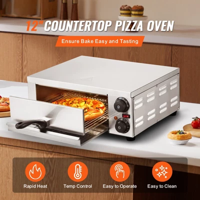 VEVOR Electric Pizza Oven For Countertops, 12-inch, 1500W, With Temp Control & 0-120 Min Timer, Even Baking Technology & Easy Clean Crumb Tray 2 VEVOR Electric Pizza Oven For Countertops, 12-inch, 1500W, With Temp Control & 0-120 Min Timer, Even Baking Technology & Easy Clean Crumb Tray - Image 2