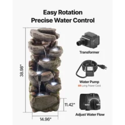 VEVOR Outdoor Water Fountain, 38.98 In Height Fountain And Waterfall,7-Tier Floor Standing Rock-Shaped Cascading Fountains With Light And Pump,Brown -Vevor GUEST ee07db96 caab 488b b733 c595d8e50ed2