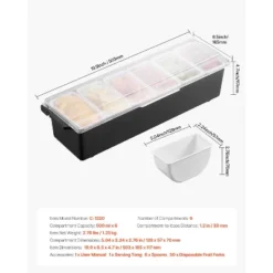 VEVOR Chilled Condiment Server, 6 Compartment Ice Cooled Condiment Serving Container, Chilled Garnish Tray Bar Caddy With Lid, Black -Vevor GUEST ee285f1b 4f1c 4fe3 a2b3 1223c1ecf5e1