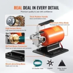 VEVOR Water Transfer Pump, 12V DC 360 GPH 1/10HP, Portable Electric Utility Pump With 6 Ft Suction Hose Kit, Impeller, Suction Strainer, Orange -Vevor GUEST ee9d844b 1840 41ec 9a97 afd7aa2d9bf9