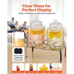 VEVOR Beverage Dispenser, 2 Pack 1.5 Gallon Drink Dispensers For Parties, Glass Juice Dispenser With Metal Stand, Stainless Steel Spigot, Clear -Vevor GUEST eedb78c6 0727 4f30 863a 77142e8d9eed