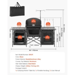 VEVOR Camping Kitchen Table, Outdoor Camp Cooking Table, Aluminum Portable Cook Station With 3 Storage Cupboard, Carrying Bag, Black -Vevor GUEST eee0893c f345 4fd5 889f eb72c129917f