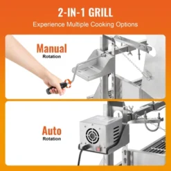 VEVOR Rotisserie Grill With Hooded Cover, BBQ Whole Pig Lamb Goat Charcoal Spit Grill, 46 Inch 132Lbs Capacity, Electric 52W Motor, Silver -Vevor GUEST ef4b19a6 2fcd 4b9c a50f 6cfe97bb04f9