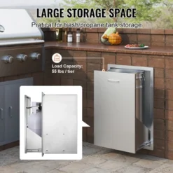 VEVOR Pull Out Trash Drawer 19.7W X 26.5H Inch Outdoor Kitchen Drawers Stainless Steel With Trash Bag Ring For BBQ Island Or Grill Station, Silver -Vevor GUEST ef5d2348 d465 4c9a 9a56 6e0f22ae0e76