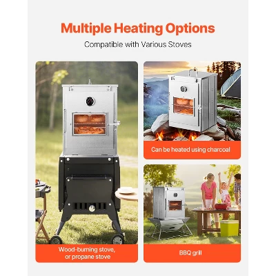 VEVOR Foldable Camping Oven, Stainless Steel Portable Camping Stove, With 3 Tier Grill, Handle And Thermometer, Use With Wood Burning Fire, Silver 3 VEVOR Foldable Camping Oven, Stainless Steel Portable Camping Stove, With 3 Tier Grill, Handle And Thermometer, Use With Wood Burning Fire, Silver - Image 3