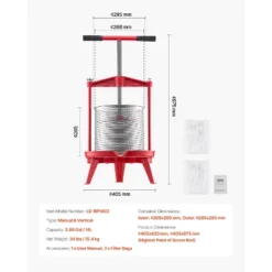 VEVOR 3.69 Gal/14L Fruit Wine Press, Stainless Steel Basket, Manual Juice Maker, Cider Apple Grape Tincture Making Press, Red -Vevor GUEST eff7a824 9308 45d1 b9cc f022fd8787e8