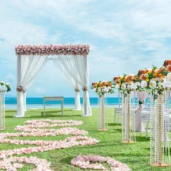 VEVOR 4PCS 35.43inch Tall Crystal Wedding Flowers Stand Luxurious Centerpieces Flower Vases Crystal Gold Vase Metal,Perfect For T-stage Wedding Part