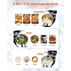 VEVOR 3-in-1 Multifunctional Stand Mixer, 6QT Stainless Steel Bowl, 660W 6+P Speeds Tilt-head Food Mixer, Black 11 VEVOR 3-in-1 Multifunctional Stand Mixer, 6QT Stainless Steel Bowl, 660W 6+P Speeds Tilt-head Food Mixer, Black -Vevor GUEST f0908d09 b0d2 4669 87d8 d4cfcd2675ea