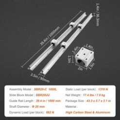 VEVOR Linear Guide Rail Set, SBR20 1000mm, 2 PCS 39.4 In/1000 Mm SBR20 Guide Rails And 4 PCS SBR20UU Slide Blocks, Linear Rails And Bearings Kit -Vevor GUEST f0b438b3 92b1 4b86 8acf cddbe3ced69f