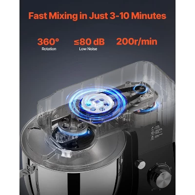 VEVOR Stand Mixer, 8.3QT Dough Mixer, 660W 6+P Speeds Tilt-head Food Mixer With Stainless Steel Bowl, Dough Hook, Wire Whip, Flat Beater, Black 2 VEVOR Stand Mixer, 8.3QT Dough Mixer, 660W 6+P Speeds Tilt-head Food Mixer With Stainless Steel Bowl, Dough Hook, Wire Whip, Flat Beater, Black - Image 2