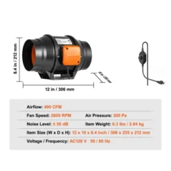 VEVOR Inline Duct Fan, 6-Inch 400 CFM With Variable Speed Controller, Quiet AC-motor Ventilation Exhaust Fan For Cooling Booster, Black -Vevor GUEST f1134ad7 d66e 4027 95e1 7ba9e2020824