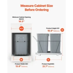 VEVOR Pullout Trash Can For Kitchen Cabinets, 35 QT X2 Double Under Sink Garbage Waste Recycling Bin, Under Mount Waste Container, Gray -Vevor GUEST f19149ed 0eba 41cc b666 431f8ceabb61