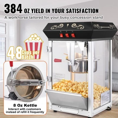 VEVOR Popcorn Maker, 850W Popcorn Popper Machine, 8 Oz Kettle Makes 48 Cups Per Batch, Countertop Popcorn Maker With Tempered Glass, Black 3 VEVOR Popcorn Maker, 850W Popcorn Popper Machine, 8 Oz Kettle Makes 48 Cups Per Batch, Countertop Popcorn Maker With Tempered Glass, Black - Image 3