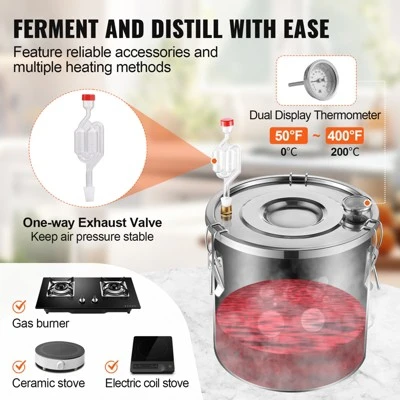 VEVOR Alcohol Still, 13.2 Gal / 50 L Stainless Steel Water Alcohol Distiller With Copper Coil For Fast Cooling, Dual Condenser Distiller Kit, Silver 3 VEVOR Alcohol Still, 13.2 Gal / 50 L Stainless Steel Water Alcohol Distiller With Copper Coil For Fast Cooling, Dual Condenser Distiller Kit, Silver - Image 3