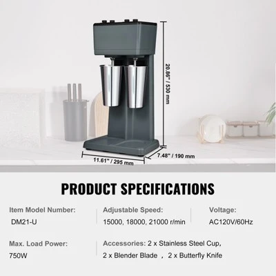 VEVOR Milkshake Maker, 375W X 2 Electric Milkshake Machine, Double Heads Drink Mixer Blender Machine, 3-Speed Milkshake Mixer, Gray 7 VEVOR Milkshake Maker, 375W X 2 Electric Milkshake Machine, Double Heads Drink Mixer Blender Machine, 3-Speed Milkshake Mixer, Gray - Image 7