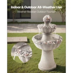 VEVOR Outdoor Water Fountain, 36.5 In Height Fountain And Waterfall, 2-Tier Floor Standing Rock Base Style Fiberglass And Resin Fountains, Gray -Vevor GUEST f210f923 90e8 4acb 9b52 8d4371de9d16