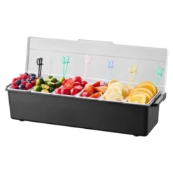 VEVOR Chilled Condiment Server, 6 Compartment Ice Cooled Condiment Serving Container, Chilled Garnish Tray Bar Caddy With Lid, Black -Vevor GUEST f28fa8c1 ddaf 4a8e ac77 3f02850bb67e