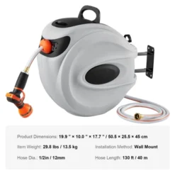 VEVOR Retractable Hose Reel, 130 Ft X 1/2 Inch, 180° Swivel Bracket Wall-Mounted, Garden Water Hose Reel With 9-Pattern Nozzle, Automatic Rewind -Vevor GUEST f2fe3972 6537 4dc1 824c 3da08b9f1d68