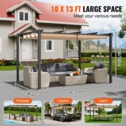 VEVOR 10'x13' Outdoor Retractable Pergola With Canopy, Aluminum Pergola With Retractable Canopy, Modern Pergola With Sun Shade Canopy, Beige -Vevor GUEST f30befbb 8149 498e a7a4 a94438783015