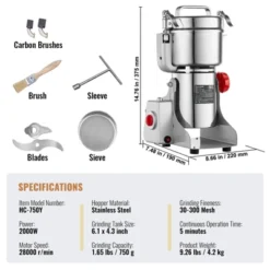 VEVOR 750g Electric Grain Mill Grinder, High Speed 2000W Commercial Spice Grinders, Stainless Steel Pulverizer Powder Machine -Vevor GUEST f31f921c 5421 41e0 b876 fa030778f2fa