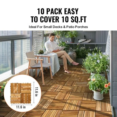 VEVOR Interlocking Deck Tiles Solid Wood, 10 Pack,12"x12" Waterproof Camphor Pine Wood Flooring All Weather Use, Patio Floor Decking Covering Tiles 2 VEVOR Interlocking Deck Tiles Solid Wood, 10 Pack,12"x12" Waterproof Camphor Pine Wood Flooring All Weather Use, Patio Floor Decking Covering Tiles - Image 2